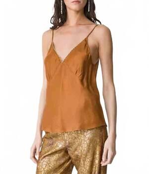 NEW FORTE FORTE habotai embroidered silk top in bronze